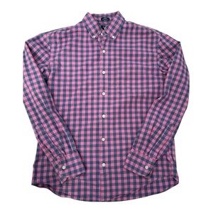 J. Crew Men's Vibrant Pink and Blue Plaid Shirt